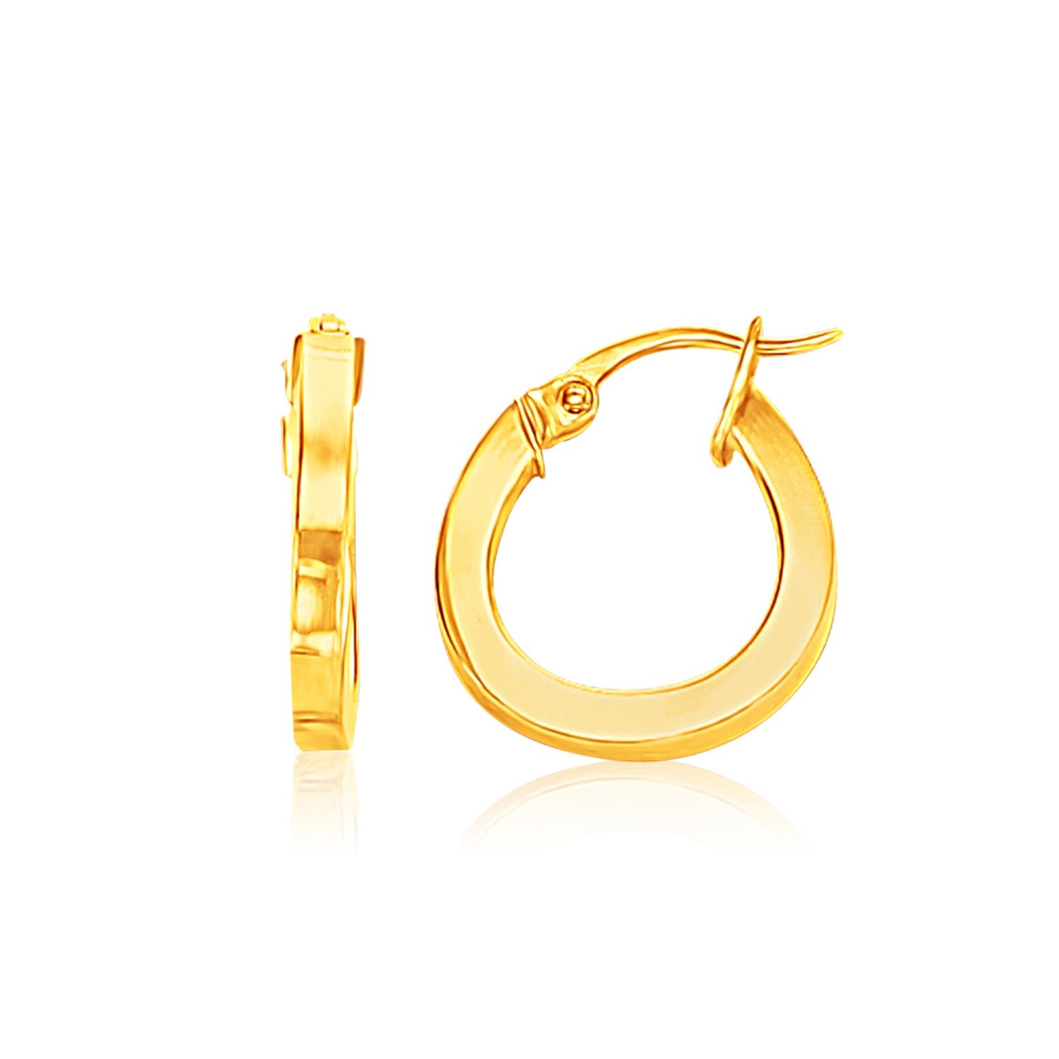 14k Yellow Gold Flat Side Small Hoop Earrings(3x10mm) in a sleek high-contrast midnight luxury editorial style
